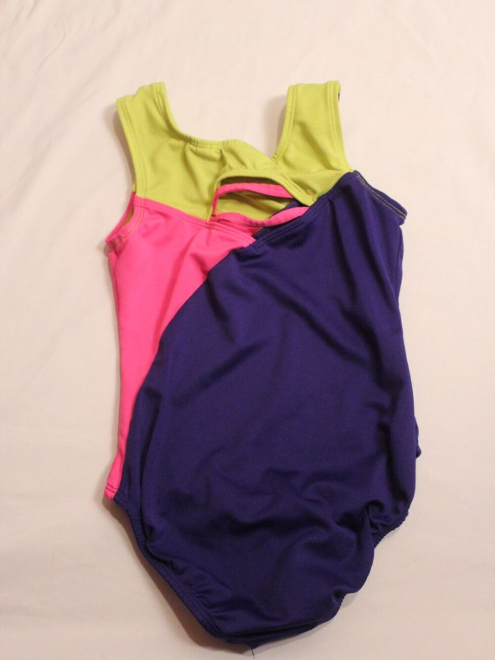 Danskin Neon Lime Pink & Navy Girls Colorblock Rhinestone Tank Bodysuit - Picture 6 of 7